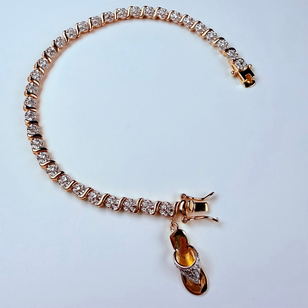 Ross Simons Two Tone 925 Sterling Silver Tennis Bracelet Sandal Flip Flop Charm